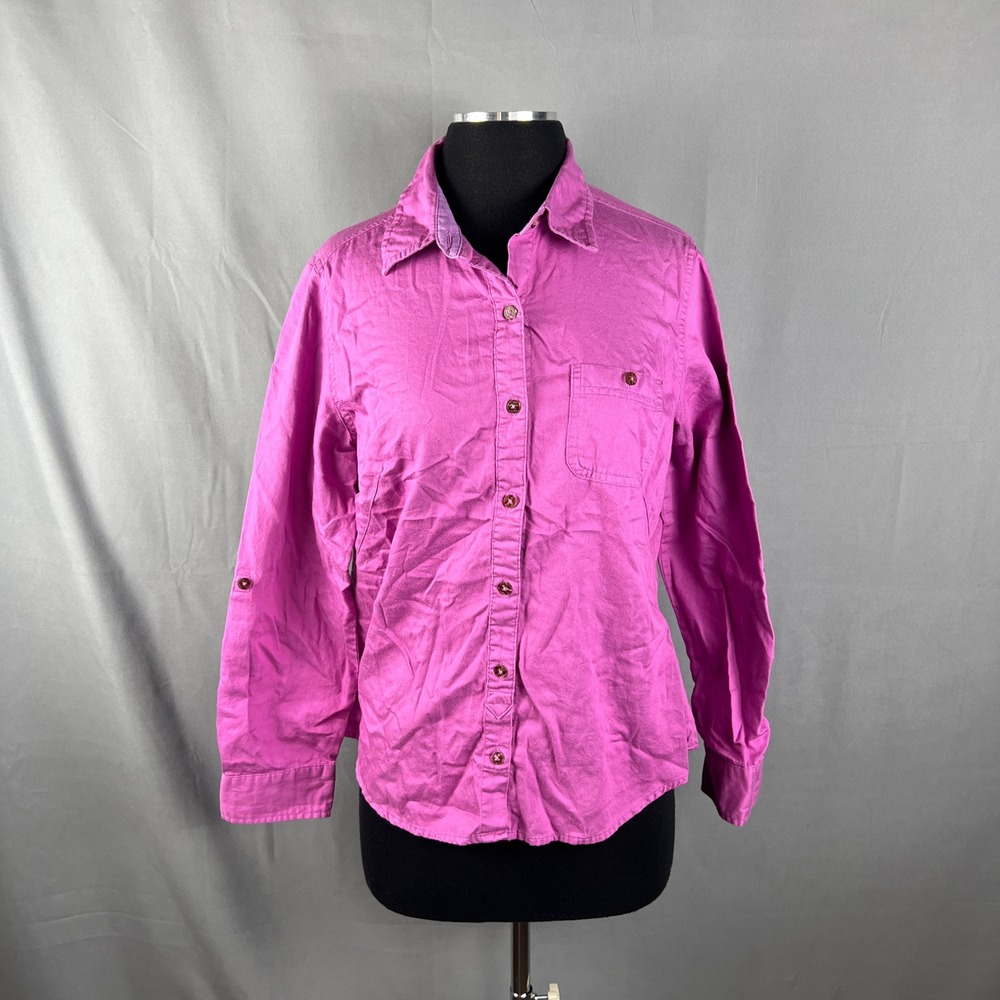 Riders By Lee Shirt Womens Medium Pink Cotton Collared Curved Hem Button Up